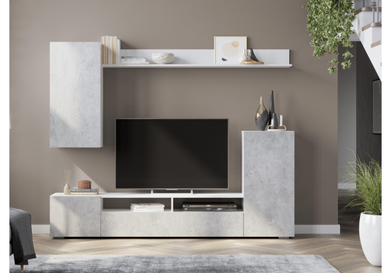 Готовая гостиная Oluwande белый / цемент светлый (213x34,6x170). 