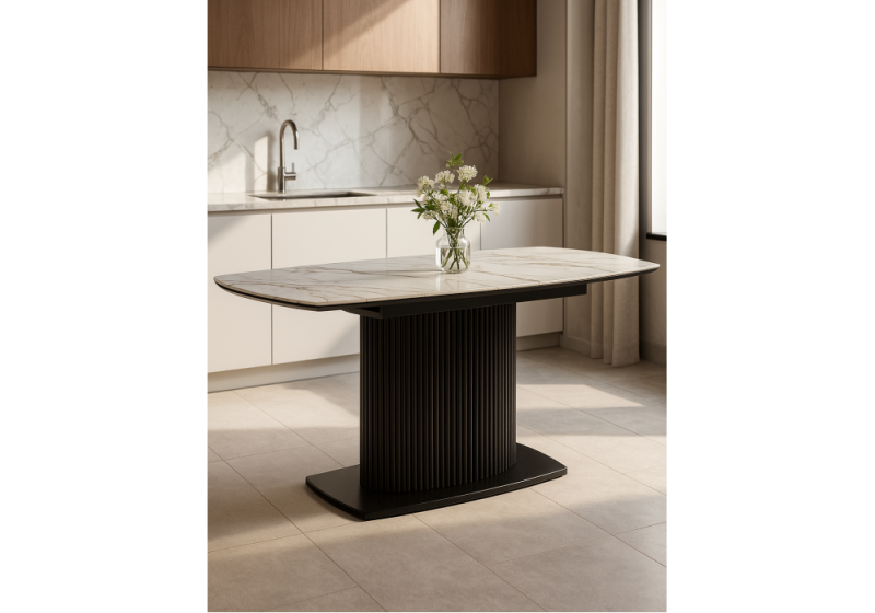 Керамический стол Фестер 160(200)х90 gilt white / черный (90x76)
